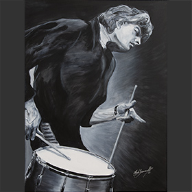 Acrylic painting portrait of Stewart Copeland drummer for the Police